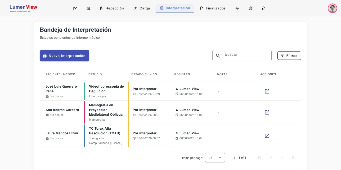 Captura de la bandeja de interpretación